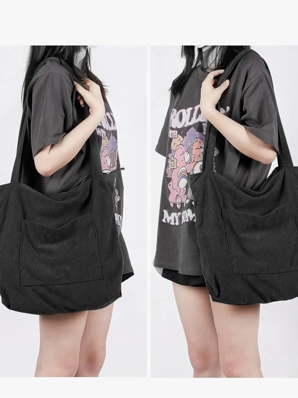 Black Corduroy Tote Bag